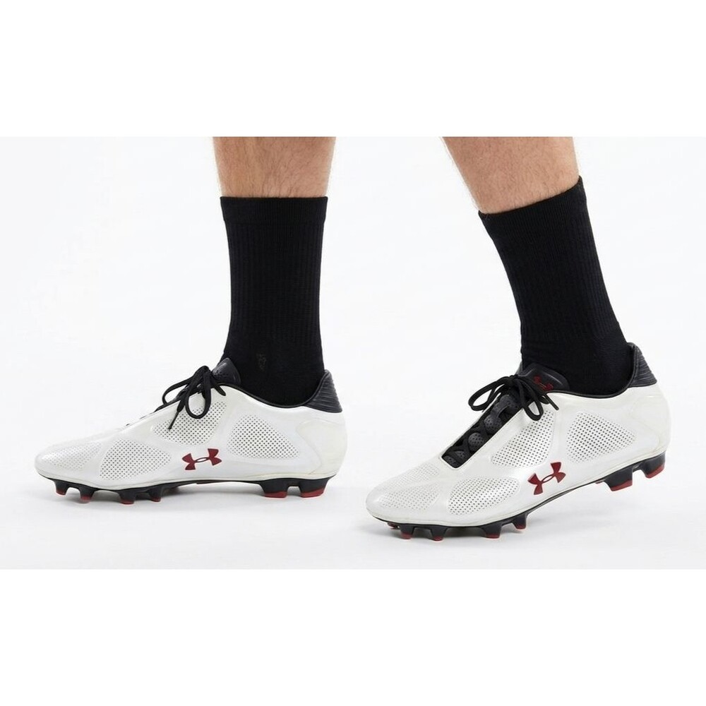 Under Armour Blur II FG Soccer Cleats Mens 10.5 White Red Black 1205722-16 EUC